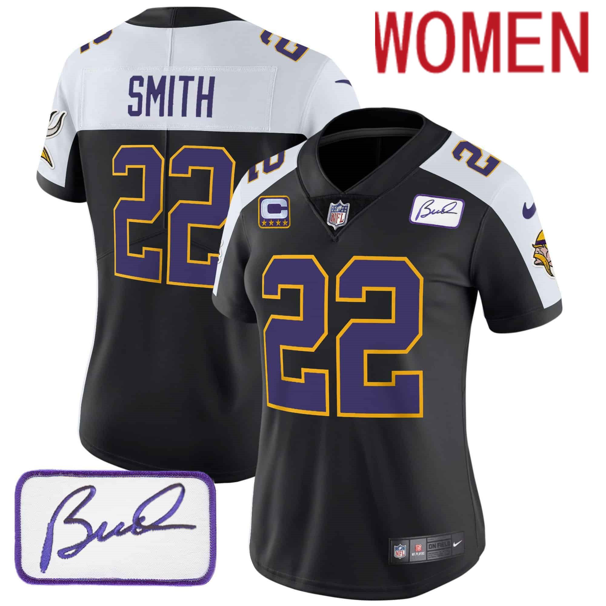 Women Minnesota Vikings #22 Smith Black 2024 Nike Bud Grant Patch Classic Limited NFL Jersey style 1